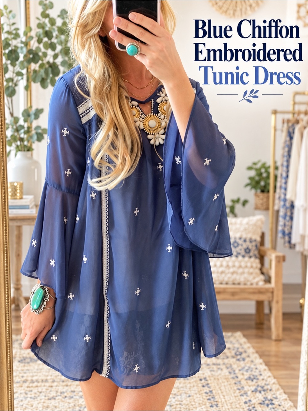 Tunic Navy Chiffon Dress NEW